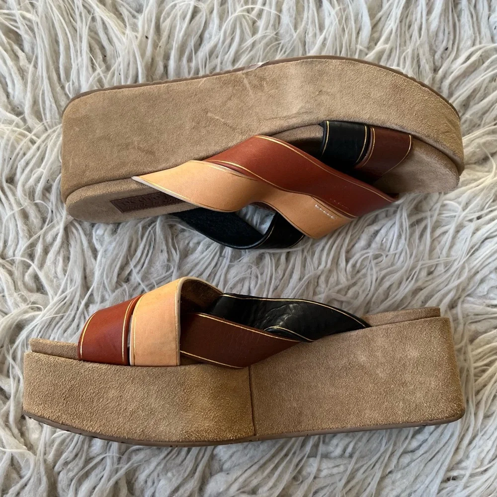 Pedro Garcia Nirou Platform Brown Color Block Wedge Leather Sandal EUC Size 36